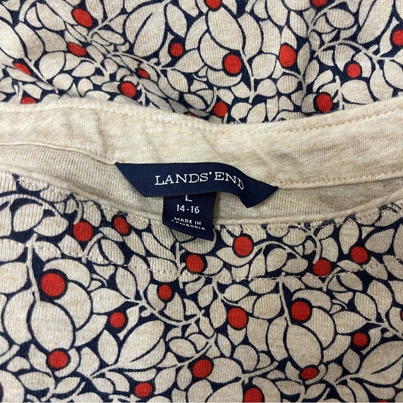 Lands' End Women's Floral Top - Red,tan, and navy size L(14-16) - Picture 3 of 4